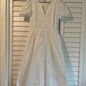 J. Crew White Puff Sleeve Midi Sundress